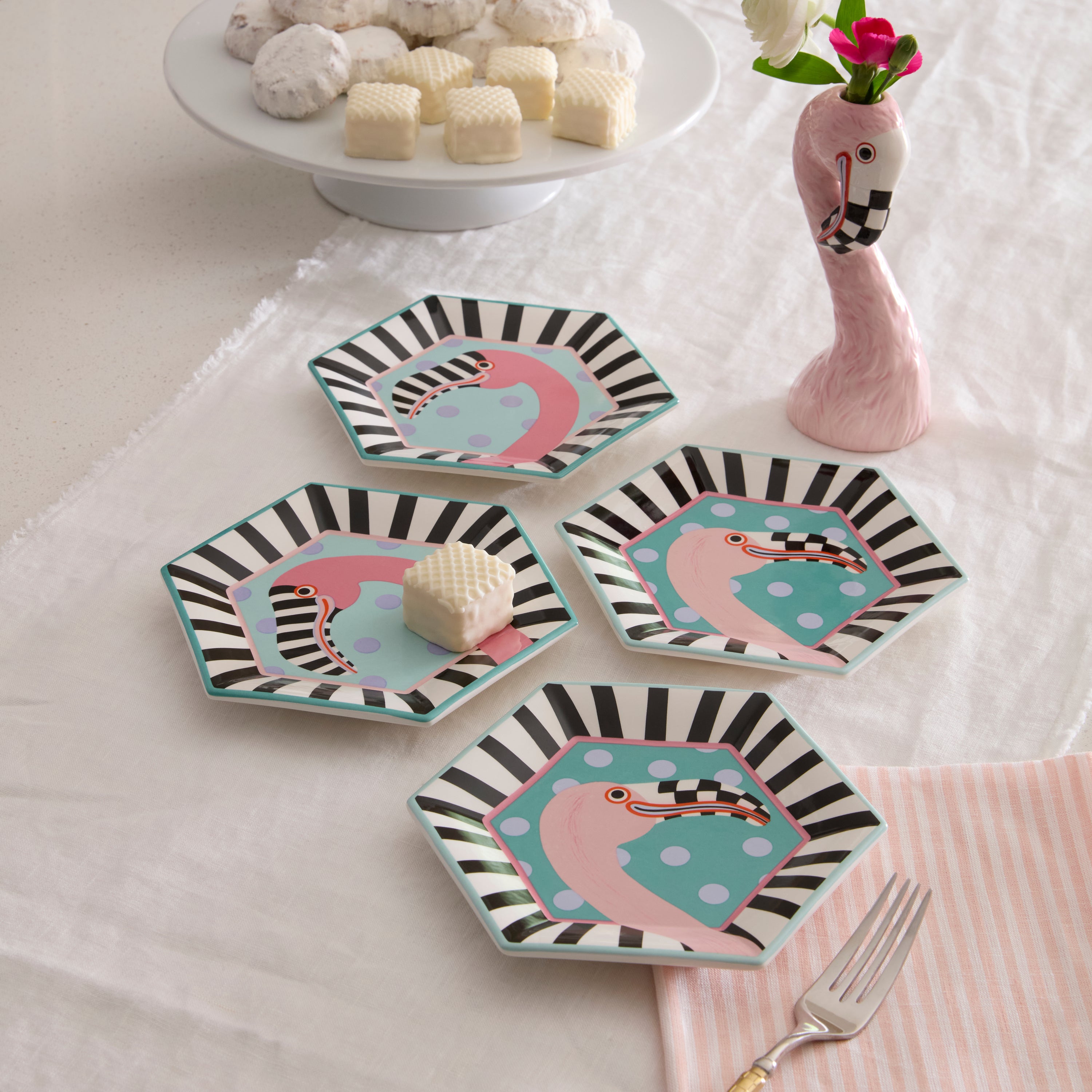 MacKenzie-Childs | Patience Brewster Flamingo Dessert Plates, Set of 4