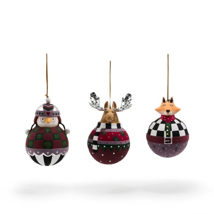Patience Brewster Mooseltoe Ball Ornaments, Set of 3