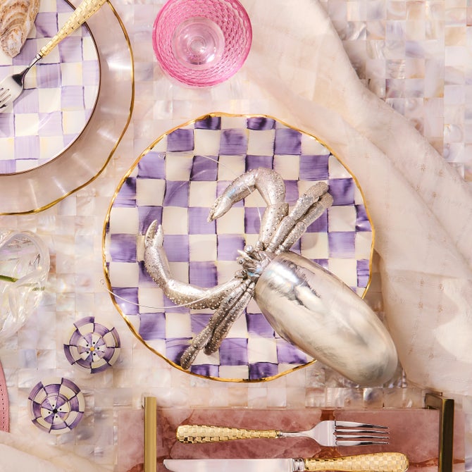 Violet Check Ceramic Fluted Dinner Plate image number 1