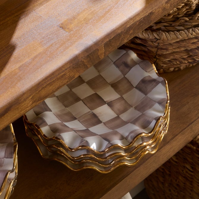 Mocha Check Ceramic Fluted Dessert Plate image number 1