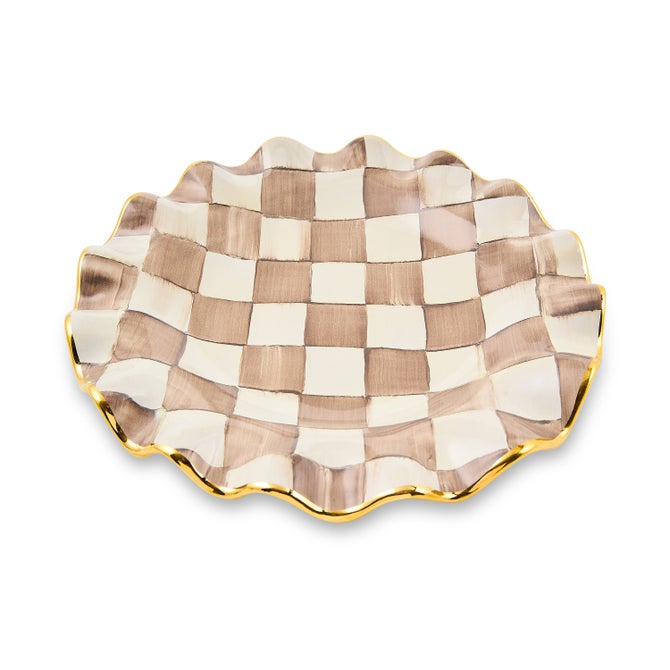 Mocha Check Ceramic Fluted Dessert Plate image number 0