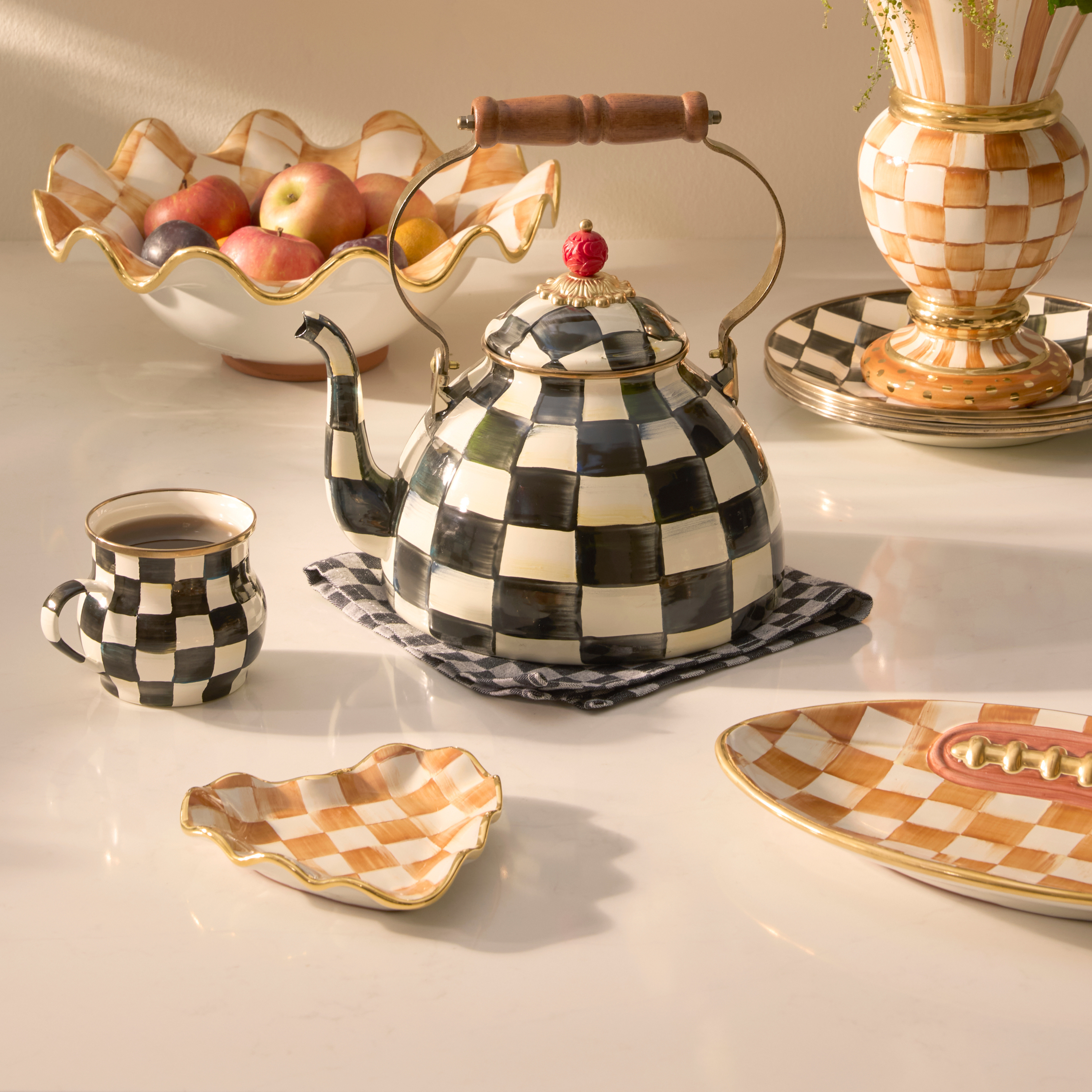 MacKenzie-Childs | Ginger Check Fluted Heart Plate