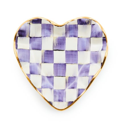 Violet Check Fluted Ceramic Heart Plate