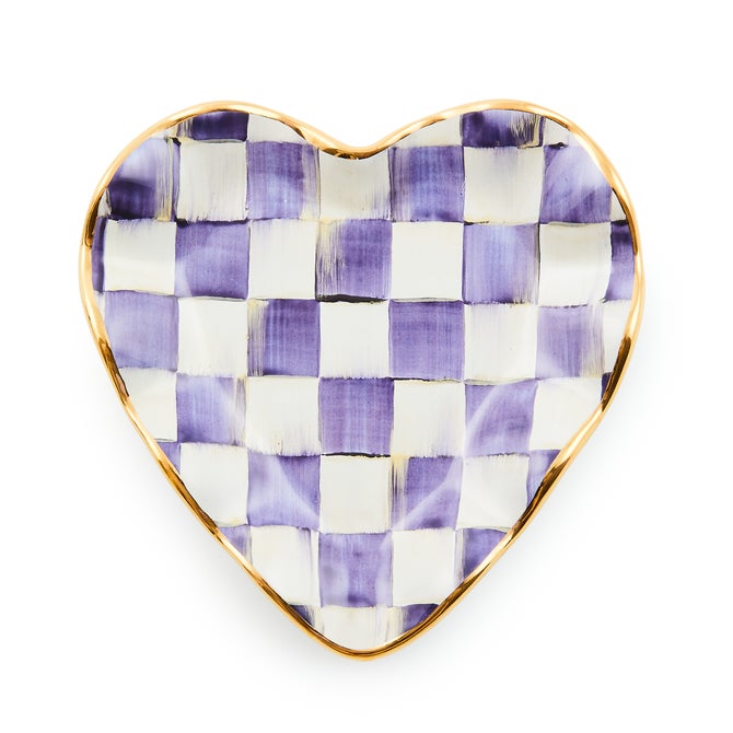 Violet Check Fluted Ceramic Heart Plate image number 0