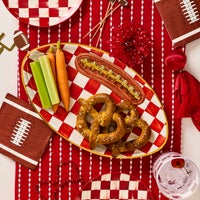 Red Check Ceramic Football Platter