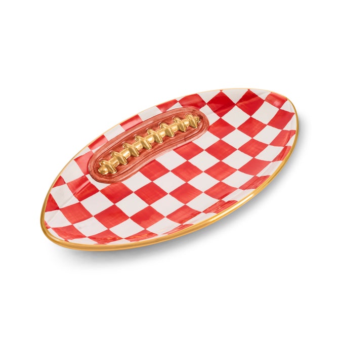 Red Check Ceramic Football Platter image number 2