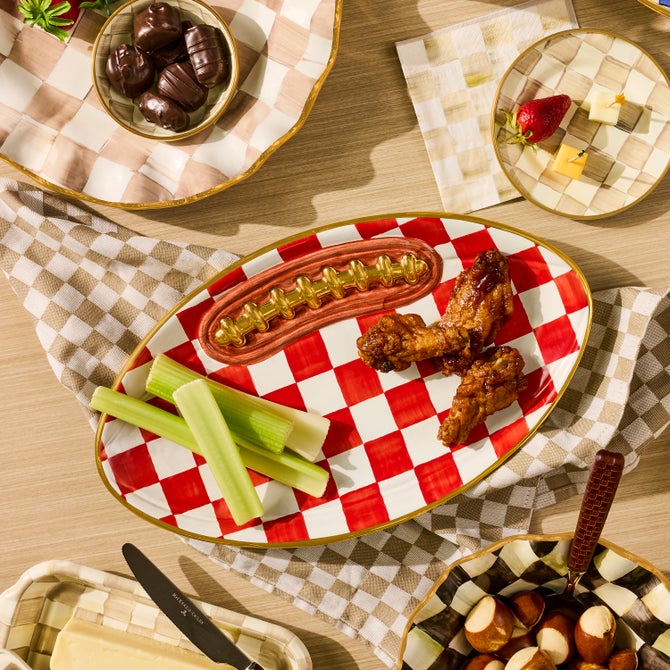 Red Check Ceramic Football Platter image number 1