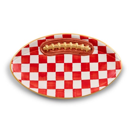 Red Check Ceramic Football Platter