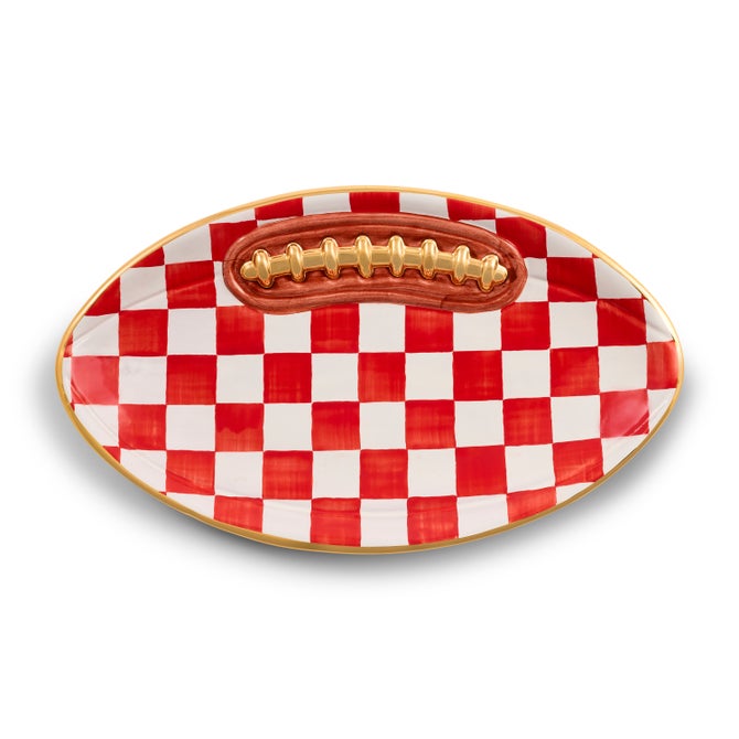 Red Check Ceramic Football Platter image number 0