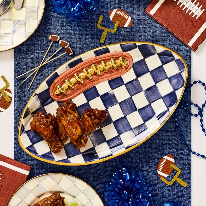 Indigo Check Ceramic Football Platter image number 4
