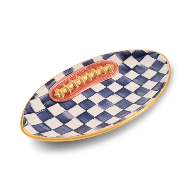 Indigo Check Ceramic Football Platter image number 2