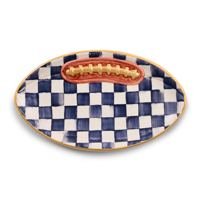 Indigo Check Ceramic Football Platter image number 0