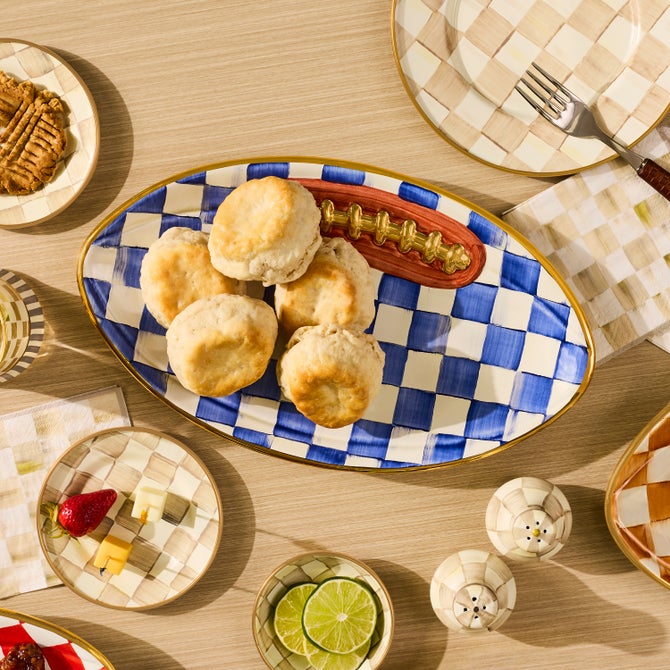 Royal Check Ceramic Football Platter image number 1