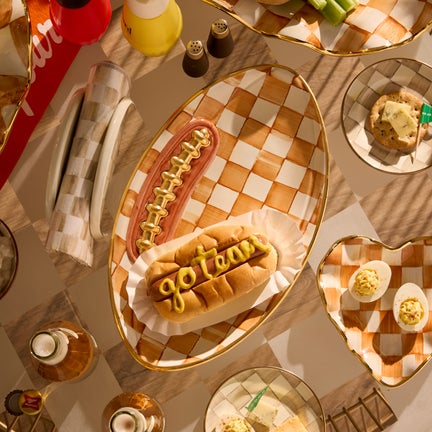 Ginger Check Ceramic Football Platter