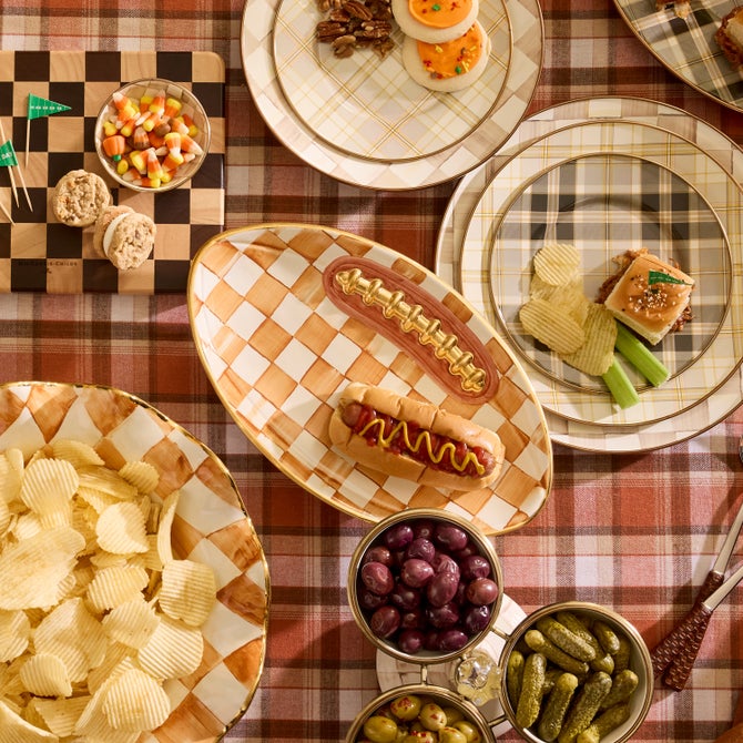 Ginger Check Ceramic Football Platter image number 4