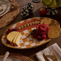 Ginger Check Ceramic Football Platter