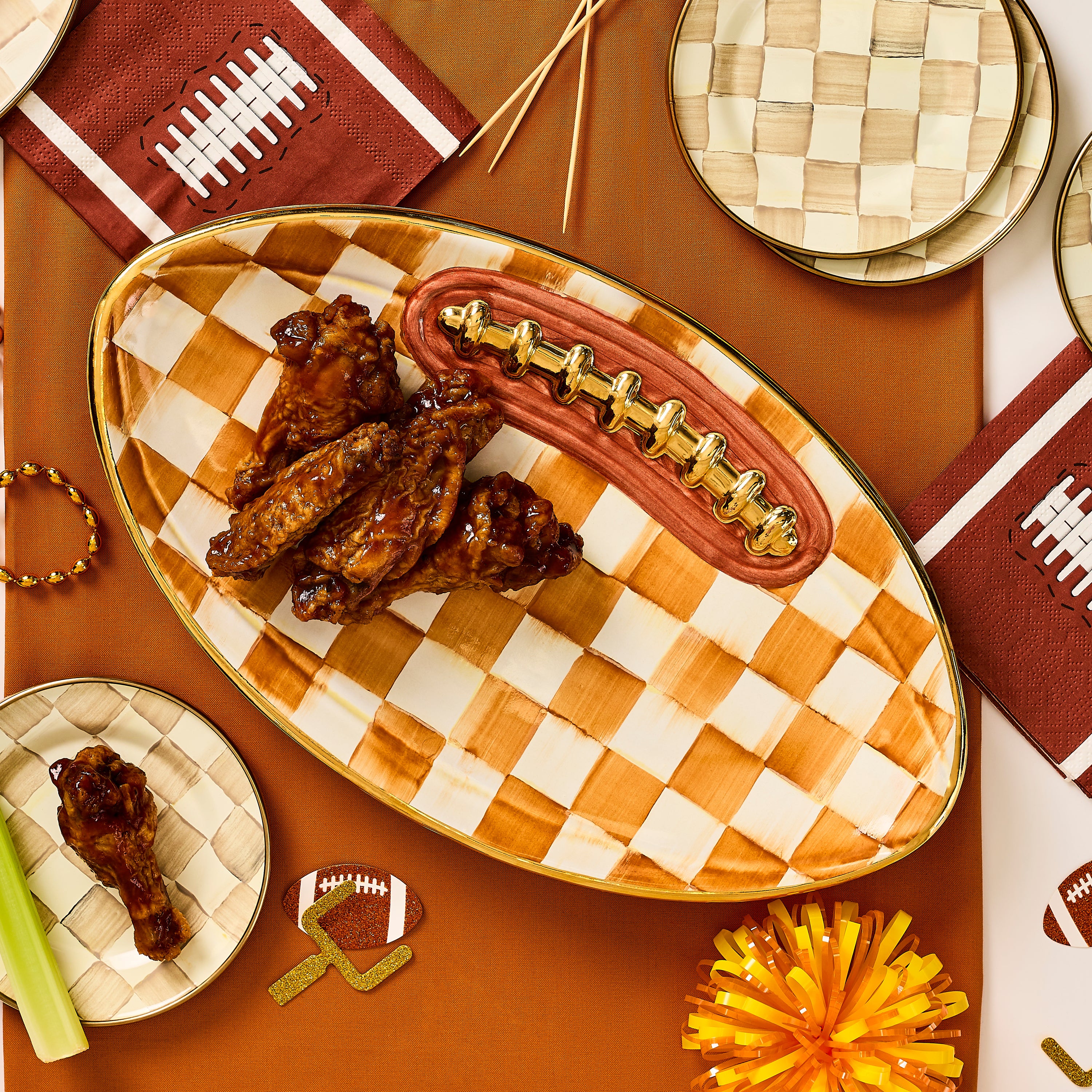 MacKenzie-Childs | Ginger Check Ceramic Football Platter