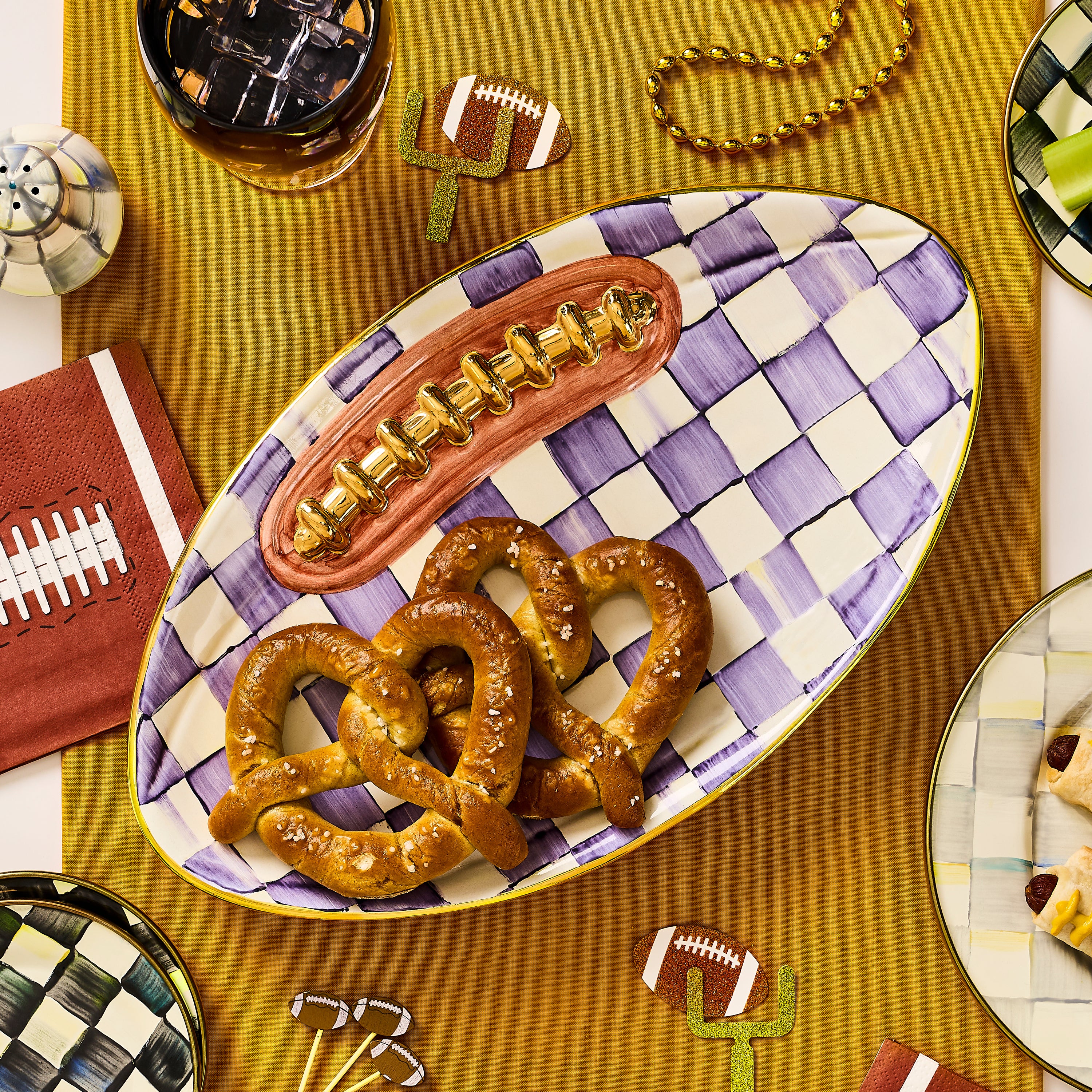 MacKenzie-Childs | Violet Check Football Platter