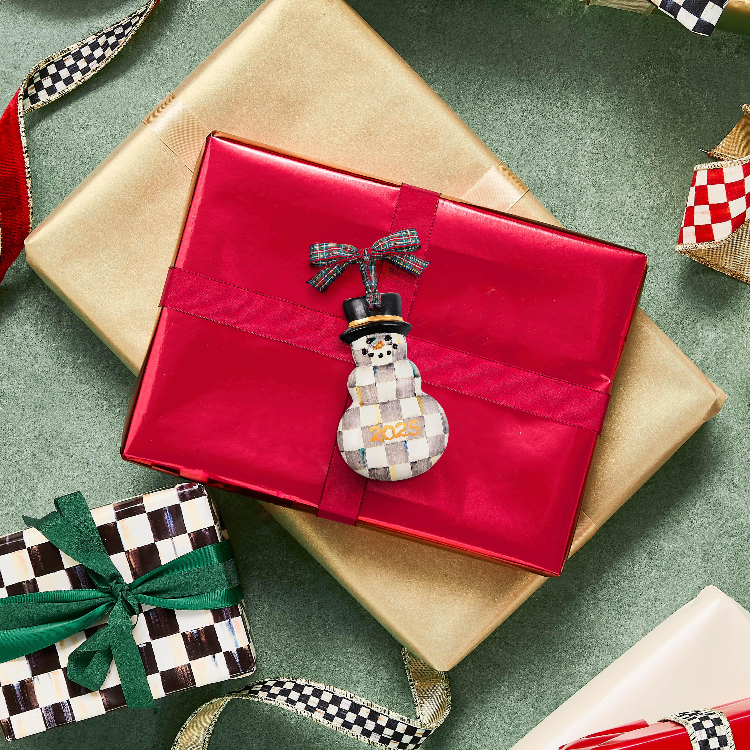 MacKenzie-Childs | Sterling Check 2025 Snowman Ornament