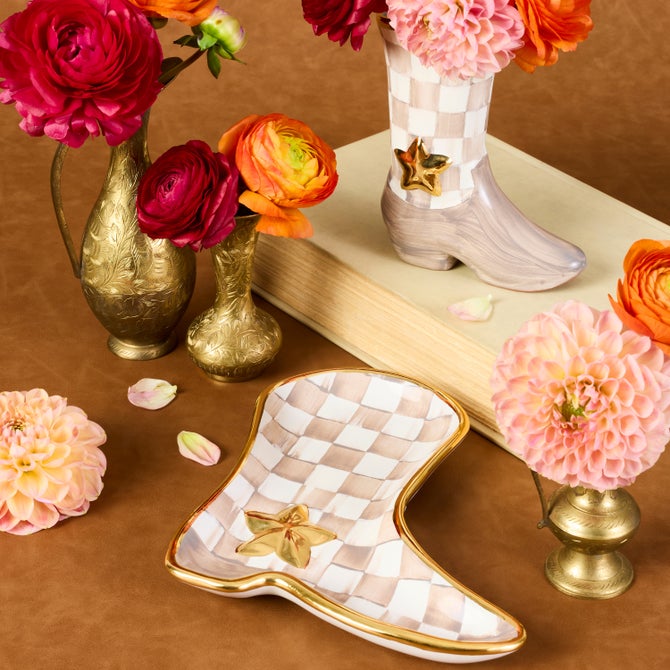 Lainey Wilson Mocha Check Cowgirl Boot Dish image number 4