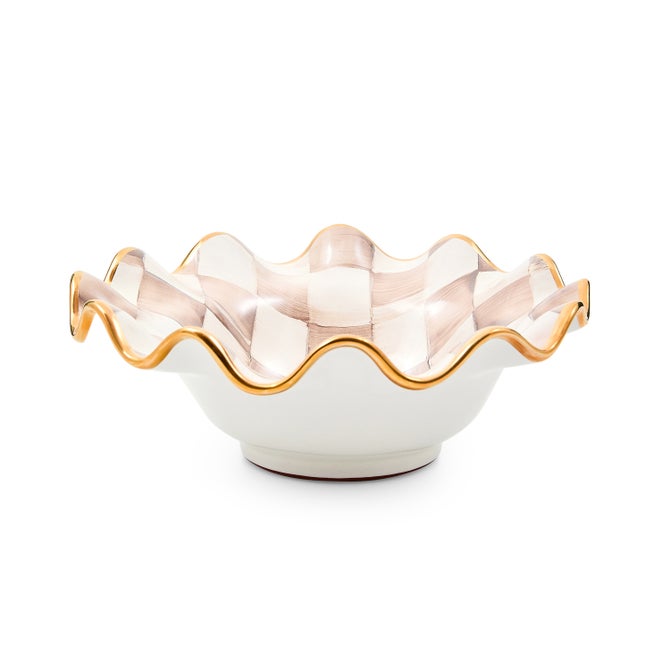 Mocha Check Ceramic Fluted Breakfast Bowl image number 0