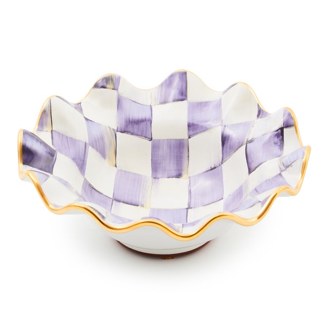 Violet Check Ceramic Fluted Breakfast Bowl image number 2