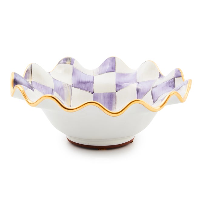 Violet Check Ceramic Fluted Breakfast Bowl image number 0