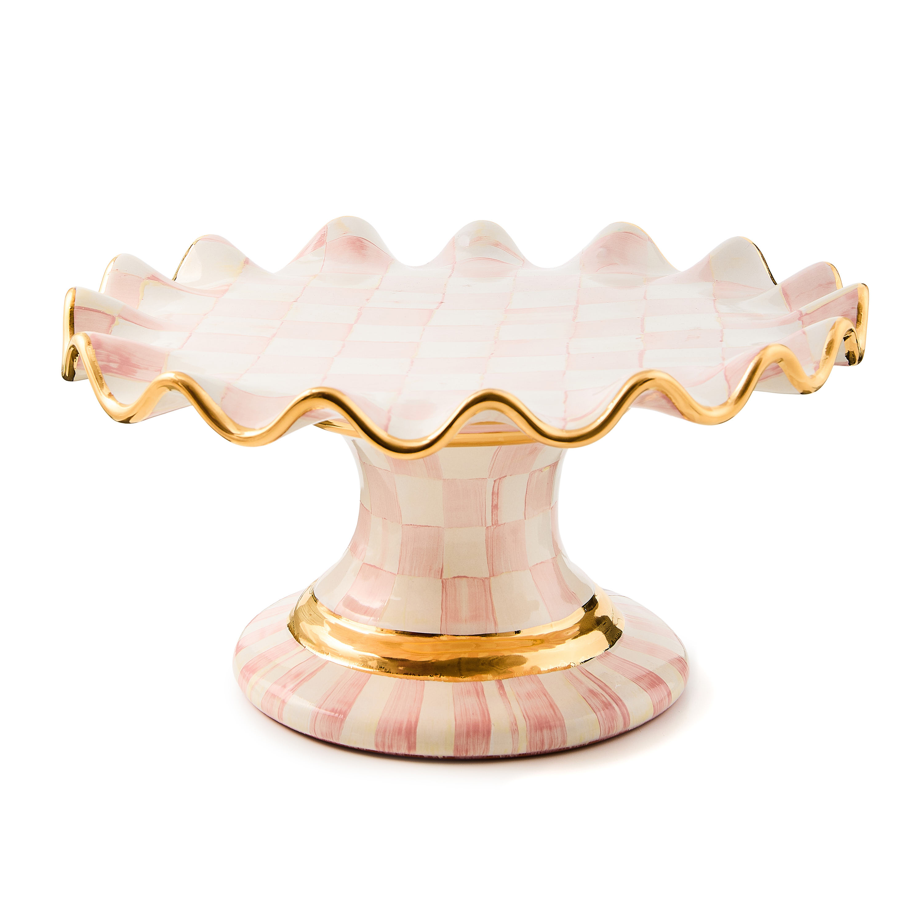 MacKenzie-Childs | Rosy Check Ceramic Fluted Cake Stand