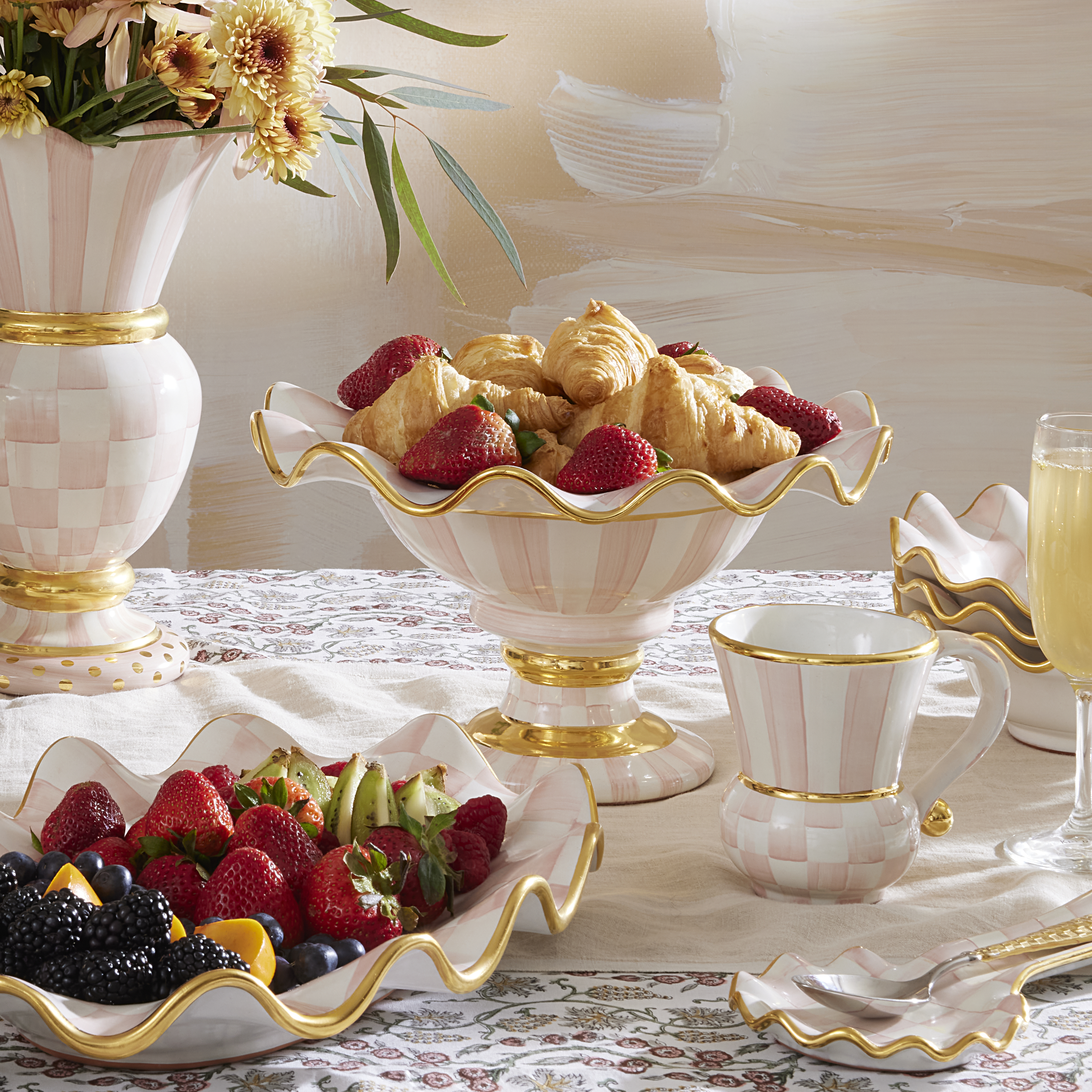 MacKenzie-Childs | Rosy Check Ceramic Compote