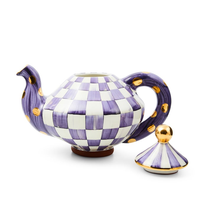 Violet Check Ceramic Teapot image number 1