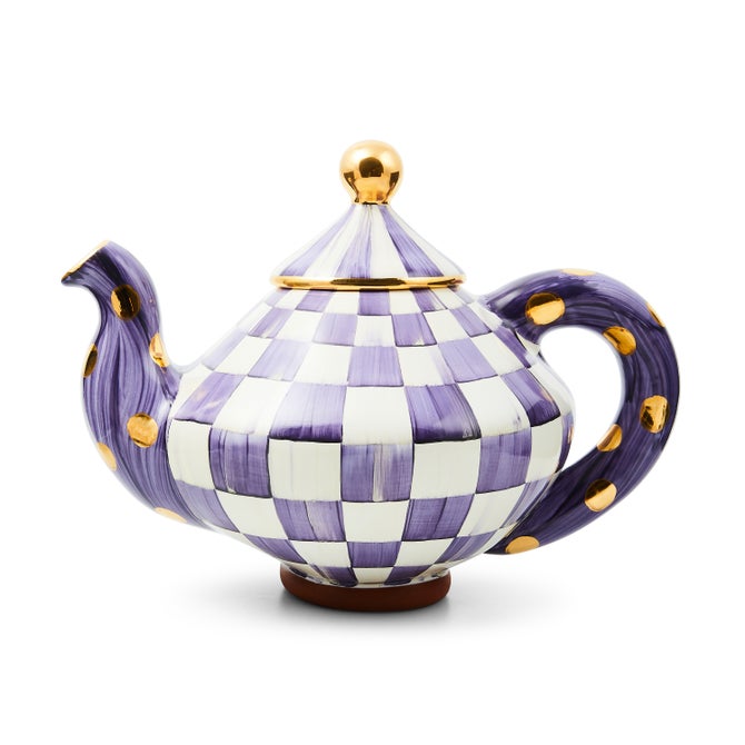 Violet Check Ceramic Teapot image number 0