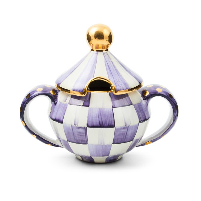 Violet Check Ceramic Sugar Bowl with Lid image number 0