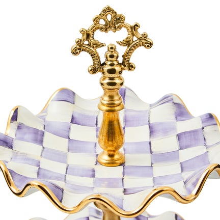 Violet Check Ceramic Two Tier Sweet Stand