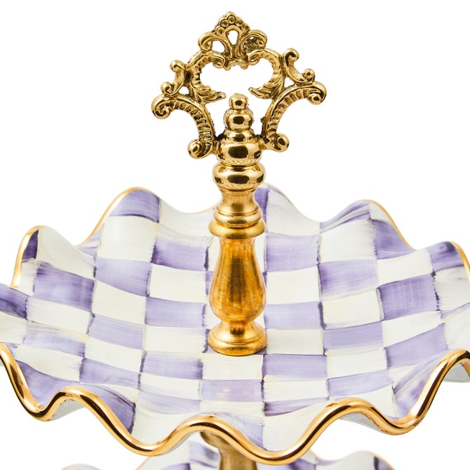 Violet Check Ceramic Two Tier Sweet Stand image number 1