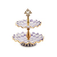 Violet Check Ceramic Two Tier Sweet Stand