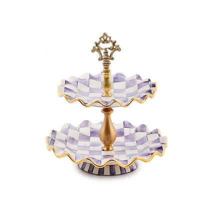 Violet Check Ceramic Two Tier Sweet Stand