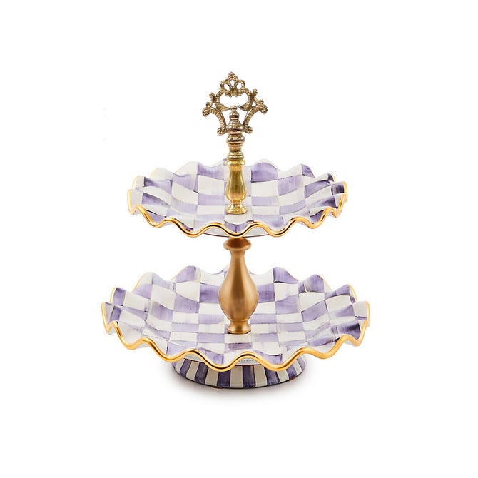 Violet Check Ceramic Two Tier Sweet Stand image number 0