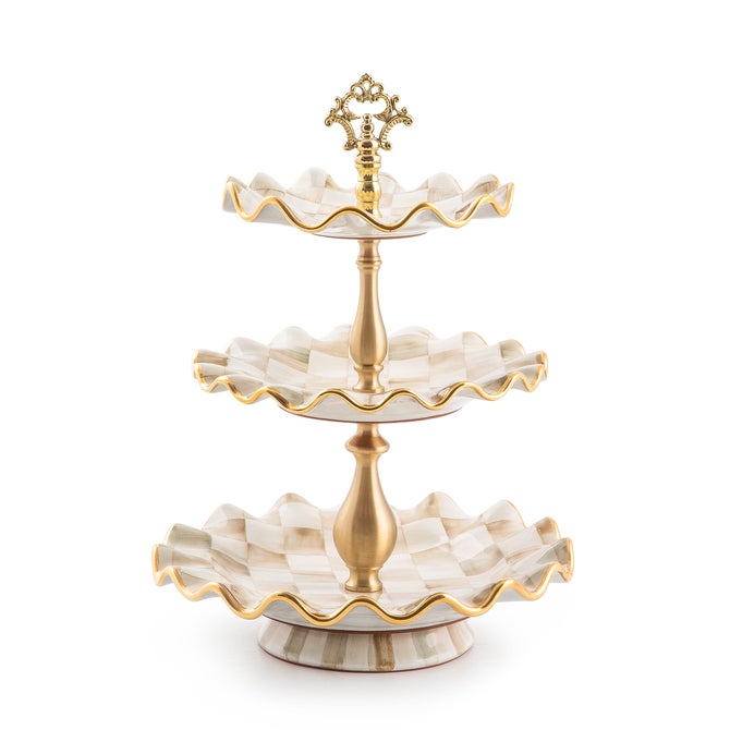 Parchment Check Three Tier Sweet Stand image number 0