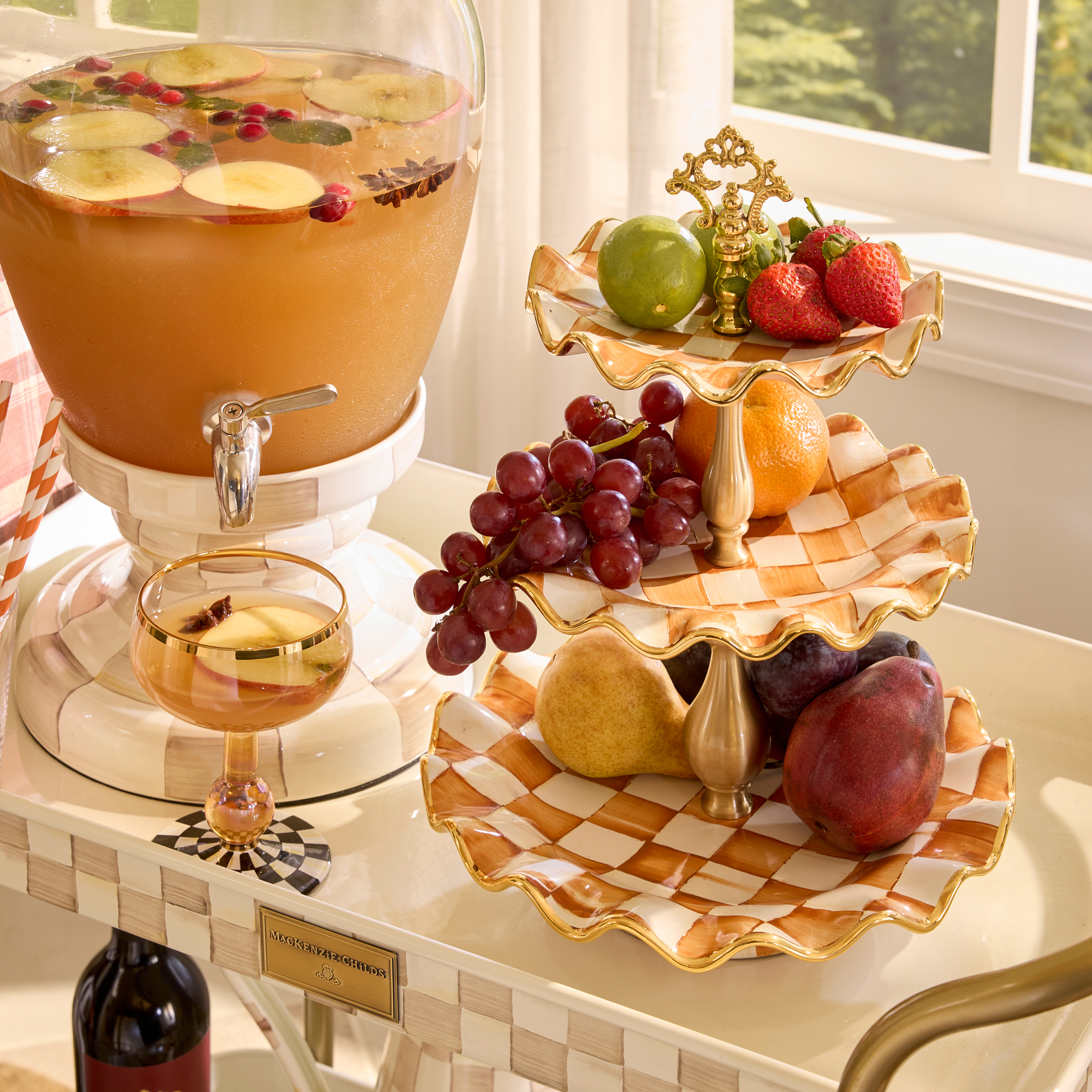 MacKenzie-Childs | Ginger Check Ceramic Three Tier Sweet Stand