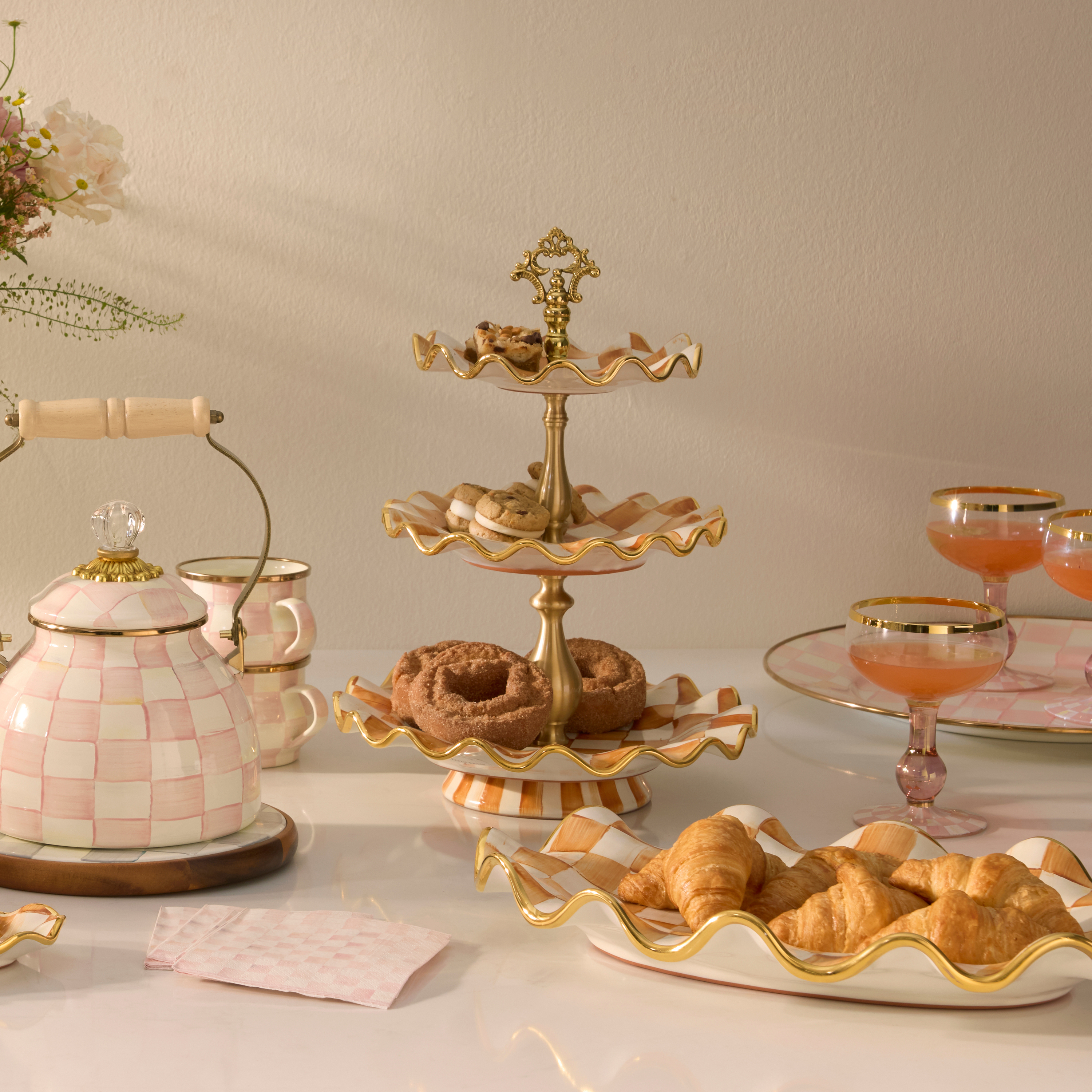 MacKenzie-Childs | Ginger Check Ceramic Three Tier Sweet Stand