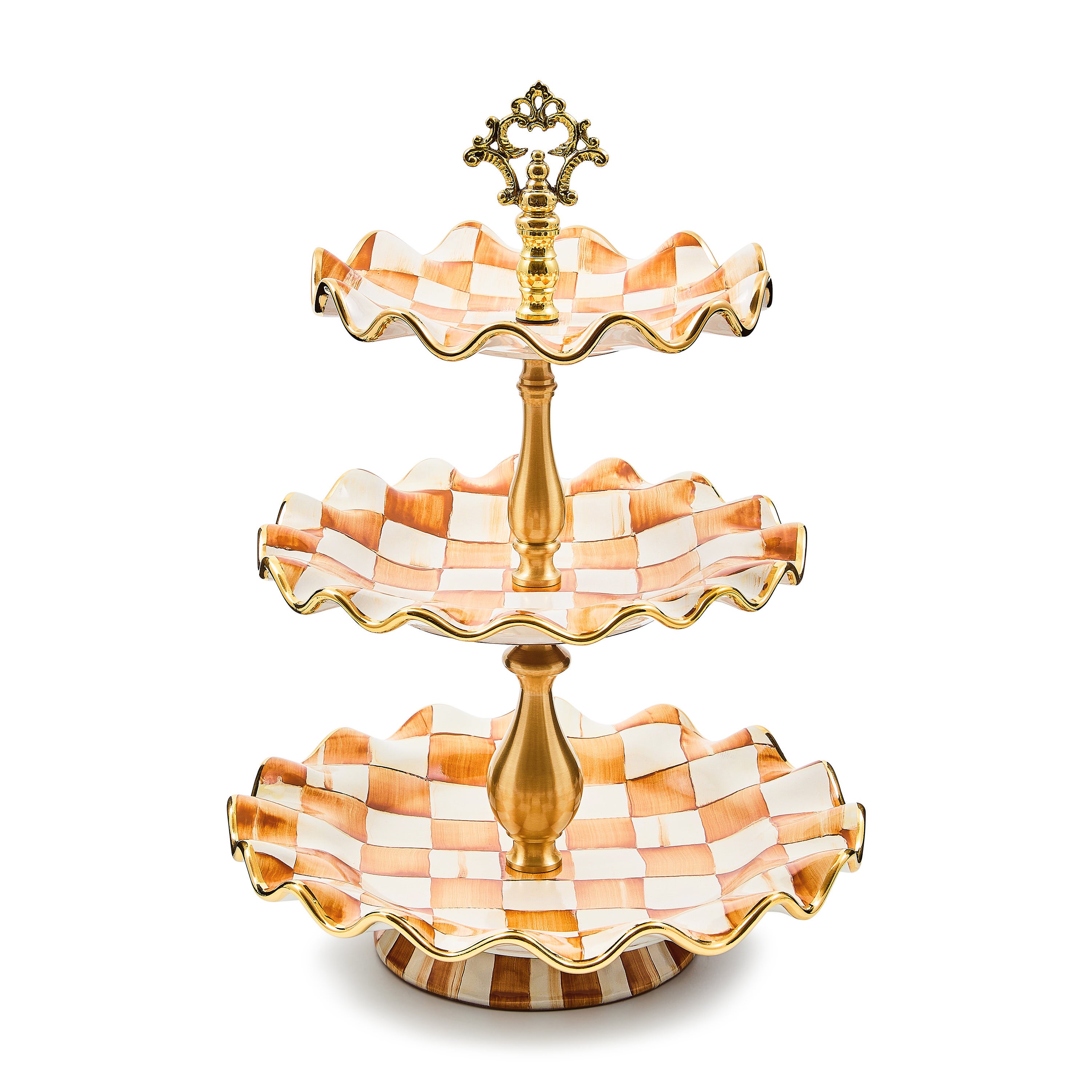 MacKenzie-Childs | Ginger Check Ceramic Three Tier Sweet Stand