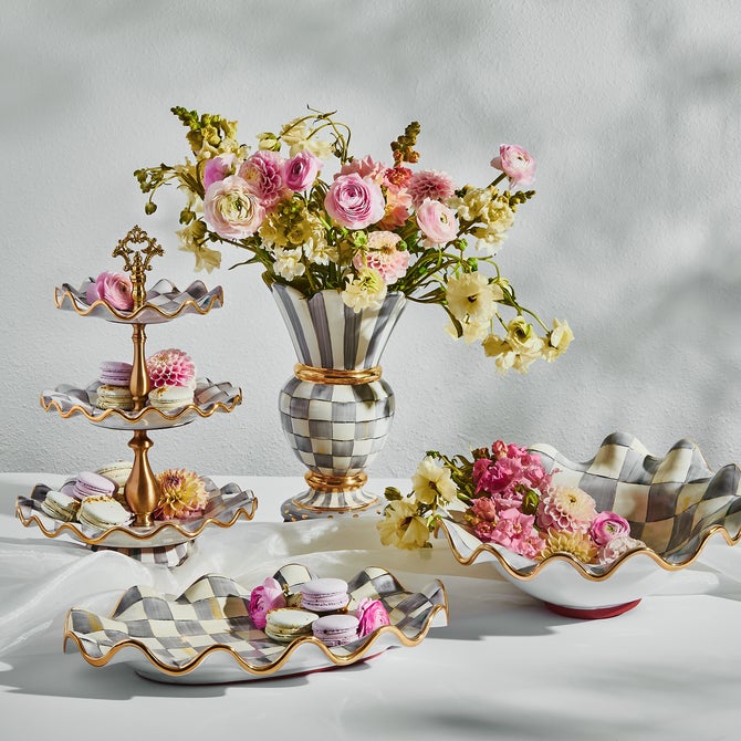 Sterling Check Ceramic Three Tier Sweet Stand image number 1
