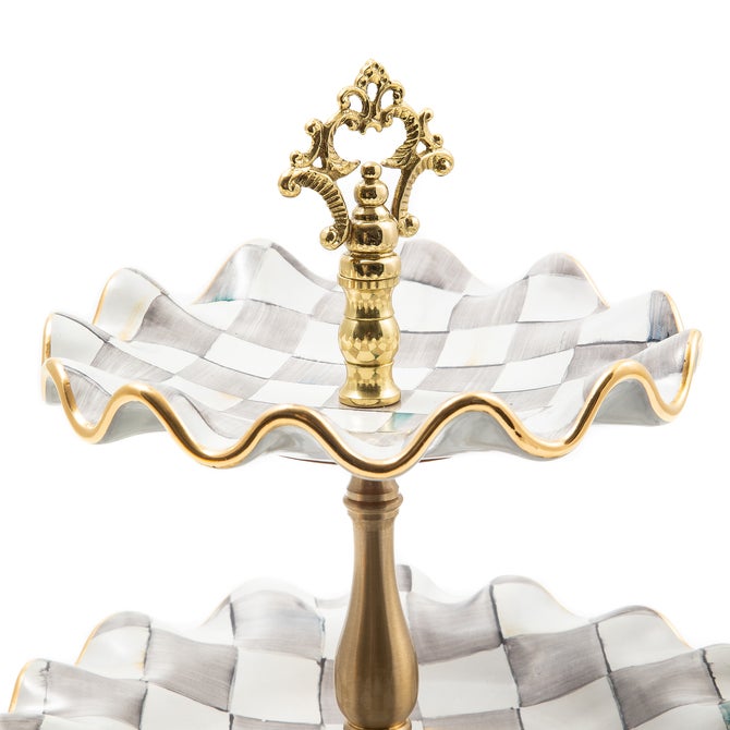 Sterling Check Ceramic Three Tier Sweet Stand image number 2