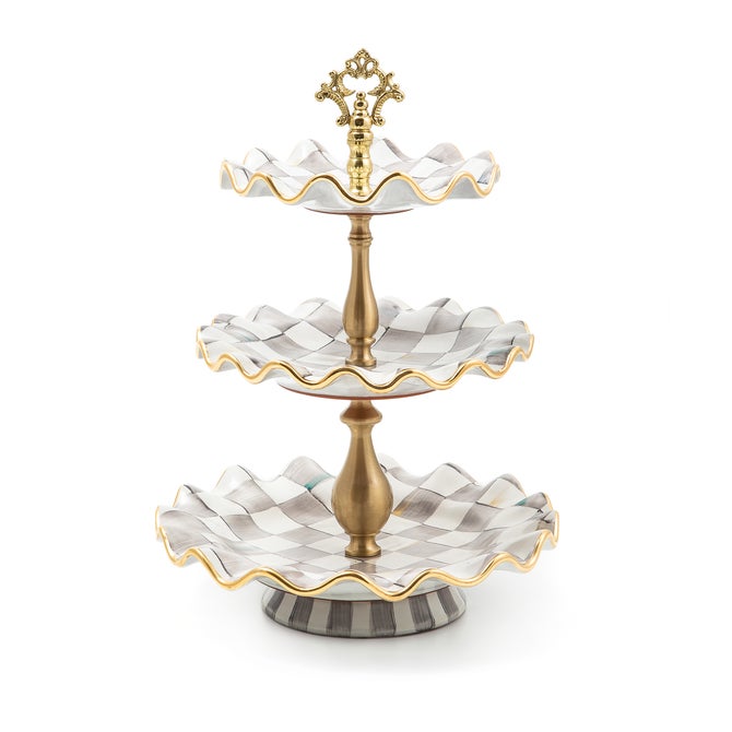 Sterling Check Ceramic Three Tier Sweet Stand image number 0