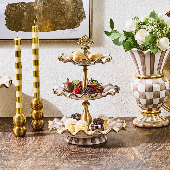 Mocha Check Ceramic Three Tier Sweet Stand image number 4