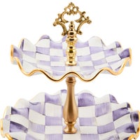 Violet Check Ceramic Three Tier Sweet Stand