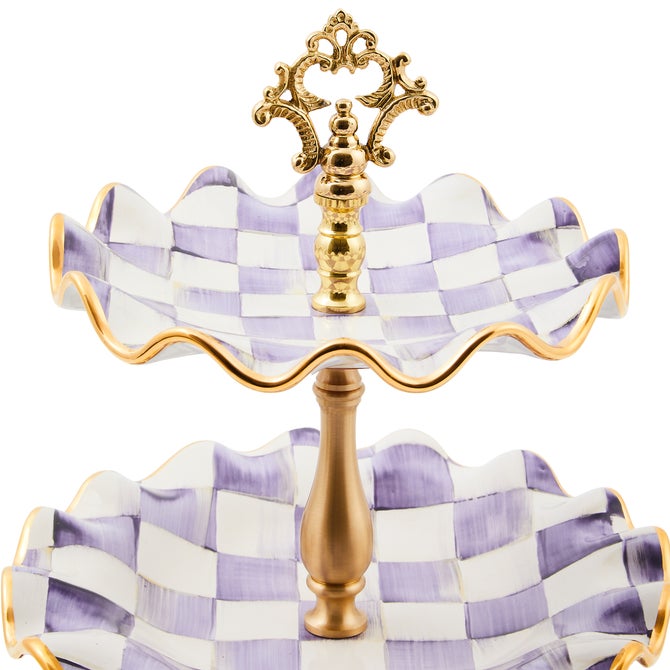 Violet Check Ceramic Three Tier Sweet Stand image number 1