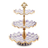Violet Check Ceramic Three Tier Sweet Stand