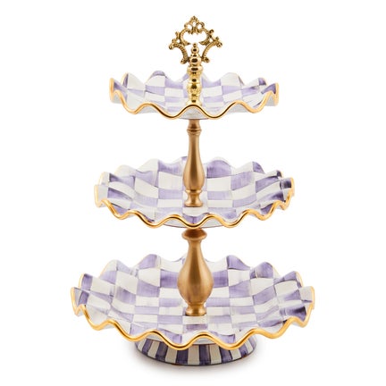 Violet Check Ceramic Three Tier Sweet Stand