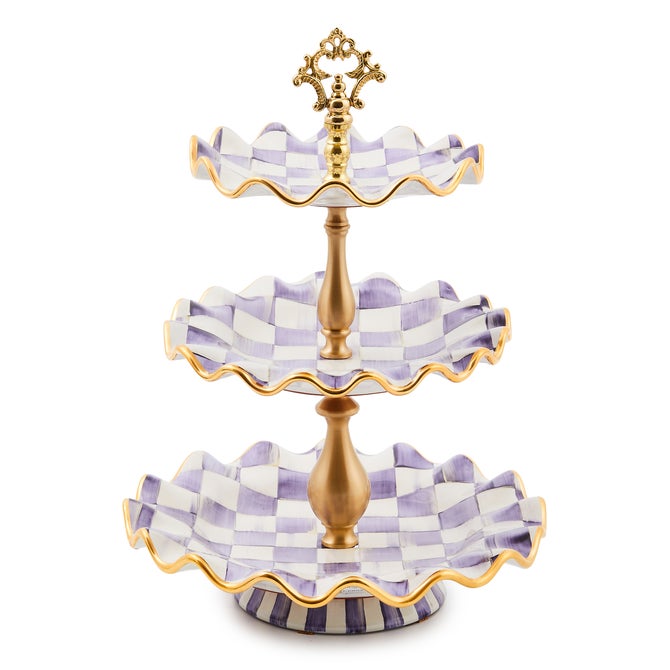 Violet Check Ceramic Three Tier Sweet Stand image number 0